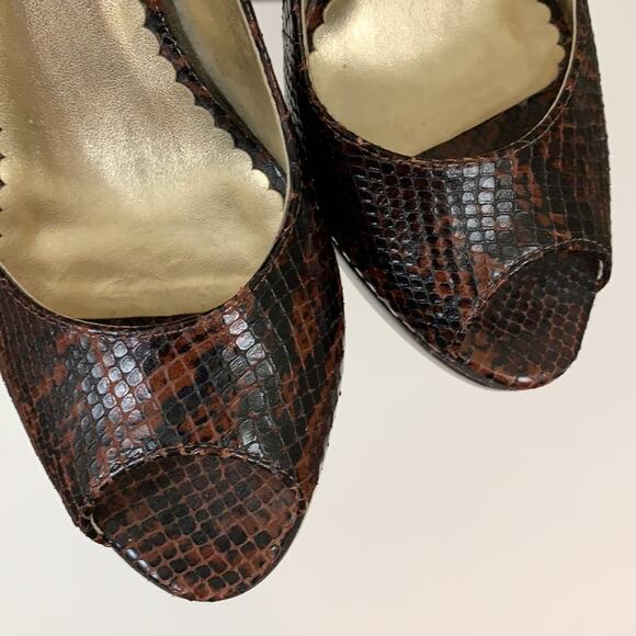 Jessica Simpson Snake Skin Brown Peep Toe Heels - Picture 3 of 8